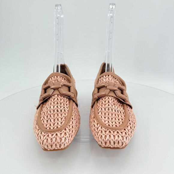 Steve Madden Womens Ryann Chain Loafers Beige Pink Rafia Square Toe Size 7 - Picture 13 of 13